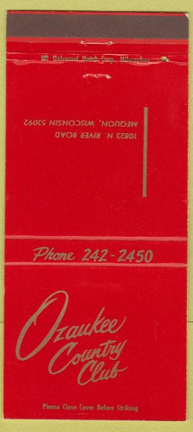 Matchbook Cover - Ozaukee Country Club Mequon WI 30 Strike