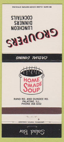 Matchbook Cover - Groupers Soup Palatine IL 30 Strike