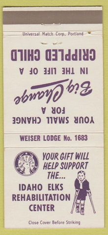 Matchbook Cover - Elks Club for Crippled Children Weiser Boise ID 30 Strike
