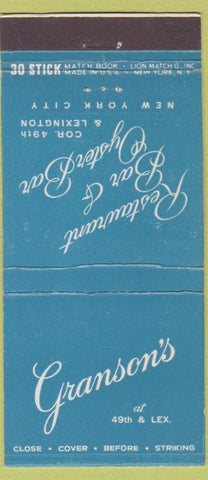 Matchbook Cover - Granson's New York City 30 Stick