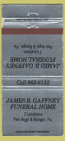 Matchbook Cover - Gaffney Funeral Home Pen Argyl Bangor PA silver WEAR 30 Strike