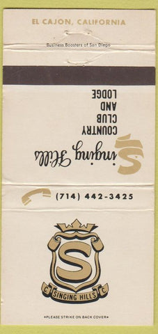 Matchbook Cover - Singing Hills Country Club El Cajon CA 30 Strike