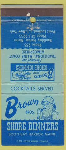 Matchbook Cover - Brown Bros Restaurant Boothbay Harbor ME WEAR 30 Strike