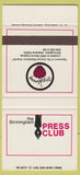 Matchbook Cover - Birmingham Press Club AL SAMPLE 30 Strike