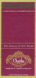 Matchbook Cover - Charles French Restaurant NYC SAMPLE 30 Strike