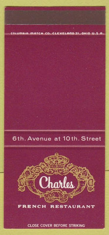 Matchbook Cover - Charles French Restaurant NYC SAMPLE 30 Strike