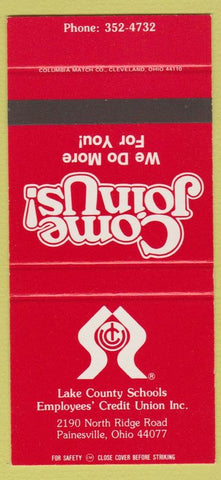 Matchbook Cover Lake County Schools Credit Union Painesville OH SAMPLE 30 Strike