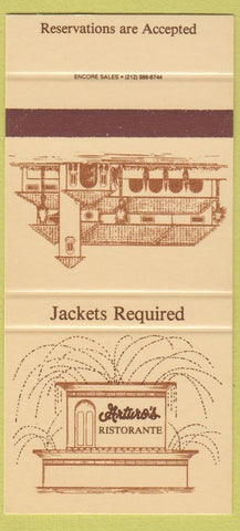 Matchbook Cover - Arturo's Floral Park NY Boca Raton FL SAMPLE 30 Strike