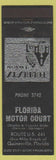 Matchbook Cover - Florida Motor Court Gainesville FL