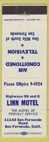 Matchbook Cover - Linn Motel San Fernando CA