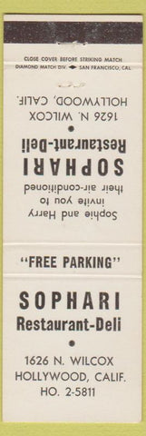 Matchbook Cover - Sophari Restaurant Deli Hollywood CA