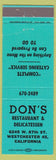 Matchbook Cover - Don's Restaurant Deli Westchester CA