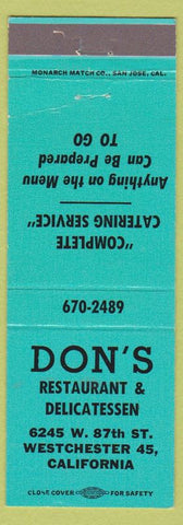 Matchbook Cover - Don's Restaurant Deli Westchester CA
