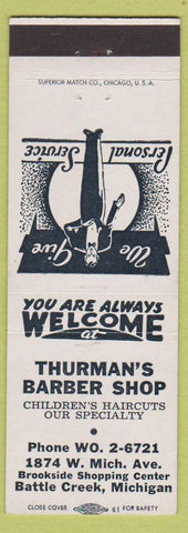Matchbook Cover - Thurman's Barber Shop Battle Creek MI