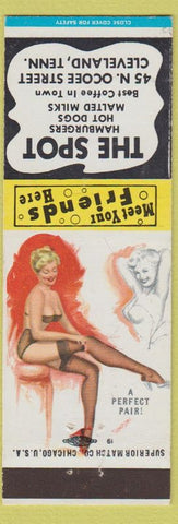 Matchbook Cover - The Spot Cleveland TN hamburgers hot dogs  pinup