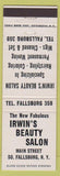 Matchbook Cover - Irwin's Beauty Salon South Fallsburg NY