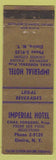Matchbook Cover - Imperial Hotel Elmira NY