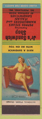 Matchbook Cover - Jr's Sandwich Shop South Portland ME hamburgers pinup