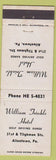 Matchbook Cover - William Trinkle Hotel Allentown PA