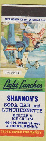 Matchbook Cover - Shannon's Soda Bar Athens PA Breyer's Ice Cream