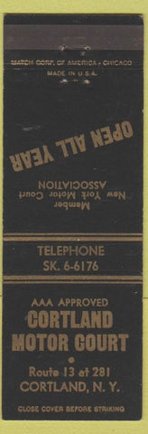 Matchbook Cover - Cortland Motor Court Corland NY AAA