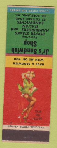 Matchbook Cover - Jr's Sandwich Shop South Portland ME hamburgers pinup