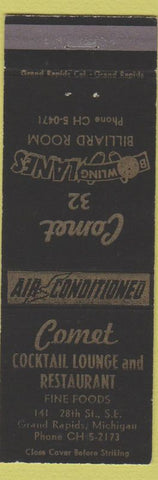 Matchbook Cover - Comet Lounge Restaurant Grand Rapids MI billiards bowling