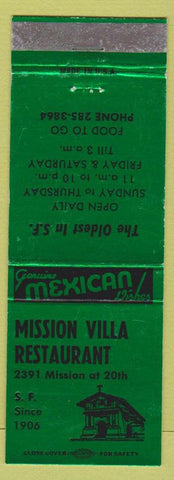Matchbook Cover - Mission Villa Restaurant San Francisco CA