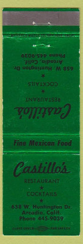 Matchbook Cover - Castillo's Restaurant Arcadia CA green