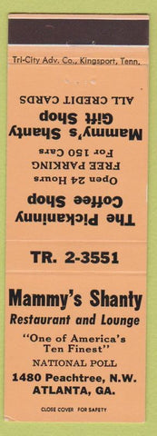 Matchbook Cover - Mammy's Shanty Restaurant Atlanta GA Black Americana peach