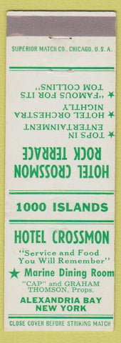 Matchbook Cover - Hotel Crossmon Alexandria Bay NY