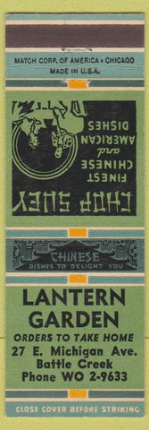 Matchbook Cover - Lantern Garden Battle Creek MI Chinese