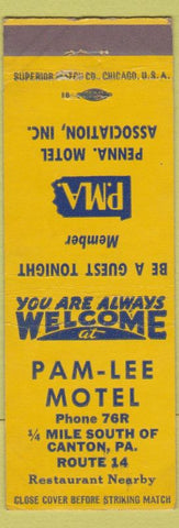 Matchbook Cover - Pam Lee Motel Canton PA low phone #