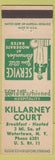 Matchbook Cover - Killarney Court Watertown NY