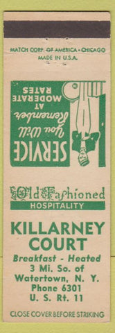Matchbook Cover - Killarney Court Watertown NY