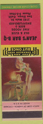 Matchbook Cover - Jean's BBQ San Diego CA shuffleboard pinup