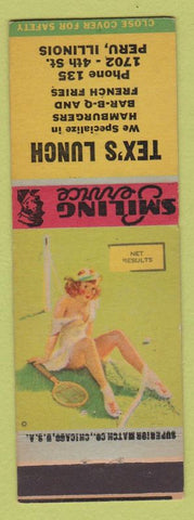 Matchbook Cover - Tex's Lunch Peru IL BBQ hamburgers pinup