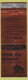 Matchbook Cover - Mission Villa Restaurant San Francisco CA