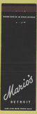Matchbook Cover - Mario's Detroit MI