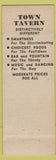 Matchbook Cover - Town Tavern Hunter NY