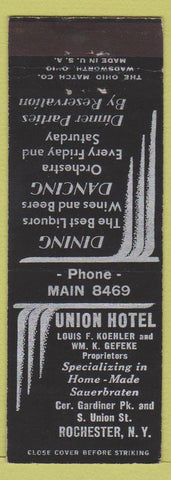 Matchbook Cover - Union Hotel Rochester NY