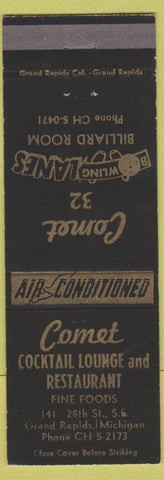 Matchbook Cover - Comet Cocktail Lounge Billiards bowling Grand Rapids MI
