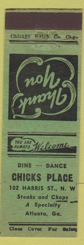 Matchbook Cover - Chicks Place Atlanta GA