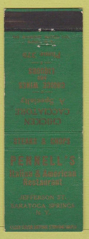 Matchbook Cover - Pennell's Italian Restaurant Saratoga Springs NY low phone