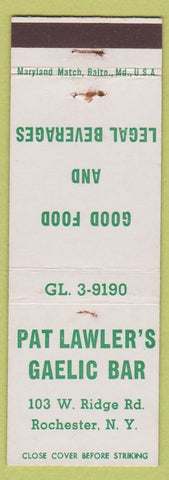 Matchbook Cover - Pat Lawler's Gaelic Bar Rochester NY