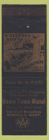 Matchbook Cover - Down Town Motel Missoula MT
