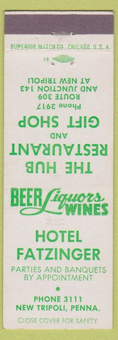 Matchbook Cover - Hotel Fatzinger New Tripoli PA