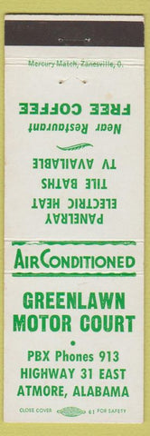 Matchbook Cover - Greenlawn Motor Court Atmore AL
