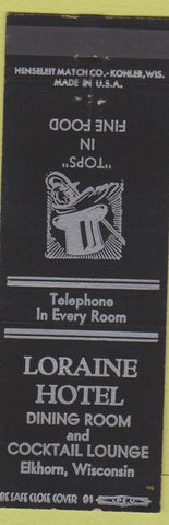 Matchbook Cover - Loraine Hotel Elkhorn WI top hat