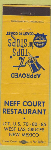 Matchbook Cover - Neff Court Restaurant West Las Cruces NM top hat